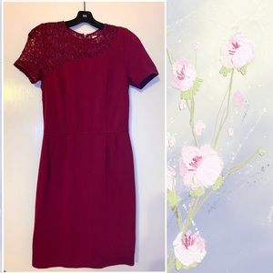 Wine Red Lace Trim Dress - Barneys New York